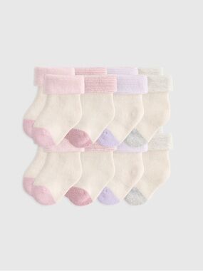 NWT QUINCE 8 Pack Organic Cotton Fold Over Socks Baby 0-6 Months 7199
